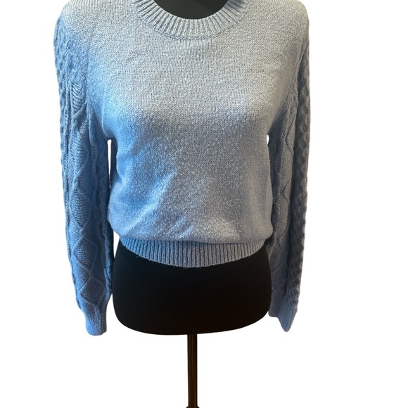 Rebecca Minkoff Blue Cable Knit Sleeve Sweater Size M - Picture 3 of 5